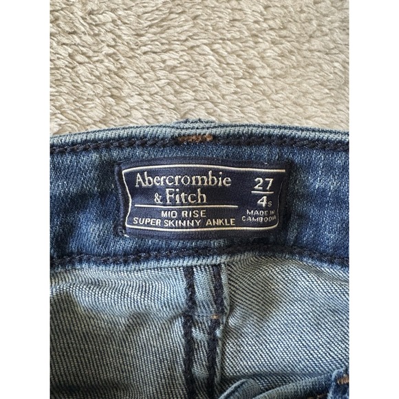 Abercrombie & Fitch Women's 27/4s Mid Rise Super‎ Skinny Ankle Blue Jeans - Picture 6 of 8